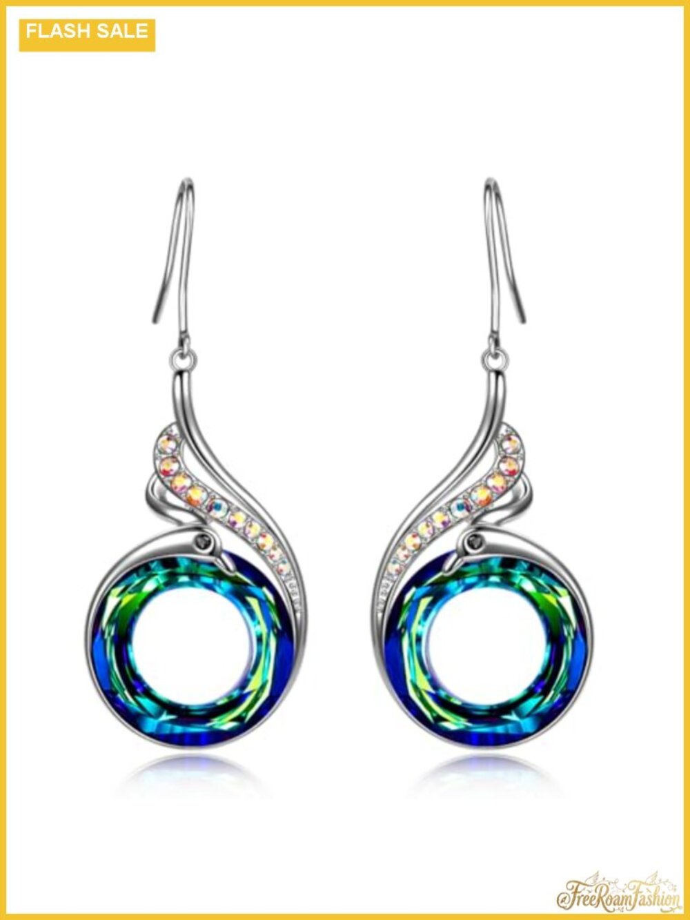 Phoenix Dangle Earrings White Gold Plated Brass Crystal Drop